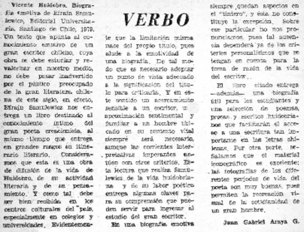 Vicente Huidobro, biografía emotiva.  [artículo] Juan Gabriel Araya G.