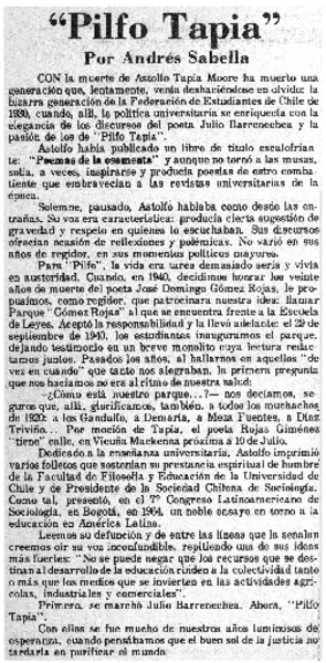 "Pilfo Tapia"  [artículo] Andrés Sabella.