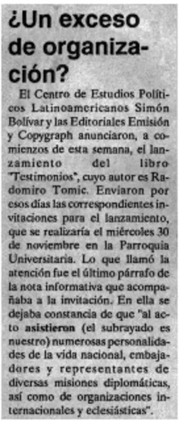 ¿Un exceso de organización?.  [artículo]