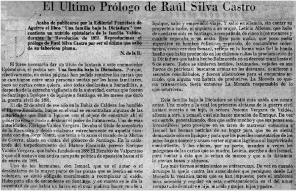 El último prólogo de Raúl Silva Castro.  [artículo]
