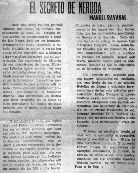 El secreto de Neruda  [artículo] Manuel Ravanal.