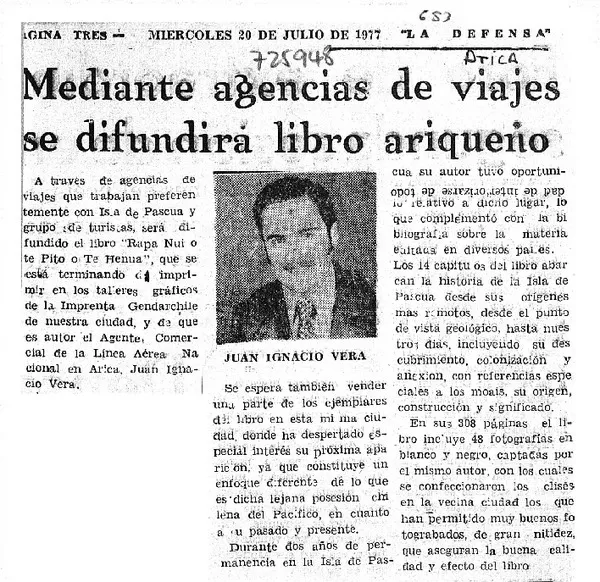 Mediante agencias deviajes se difundira libro ariqueño.  [artículo]