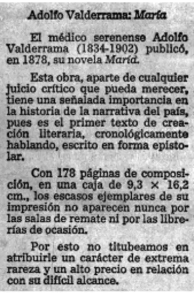 Adolfo Valderrama: María.  [artículo]