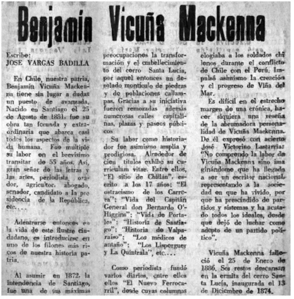 Benjamín Vicuña Mackenna  [artículo] José Vargas Badilla.