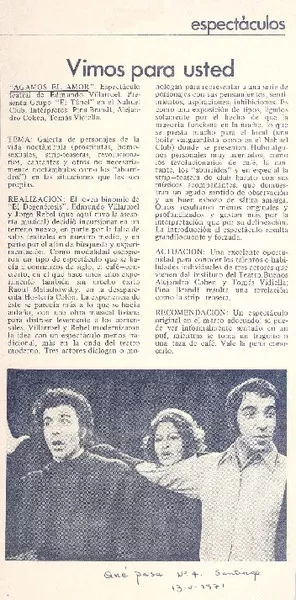 Agamos el amor".  [artículo]