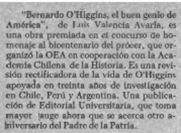 "Bernardo O'Higgins. El buen genio de América".  [artículo]