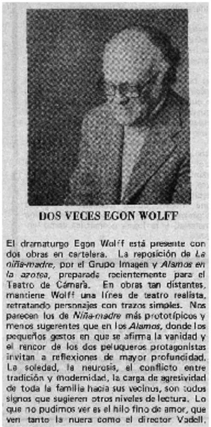 Dos veces Egon Wolff.  [artículo]