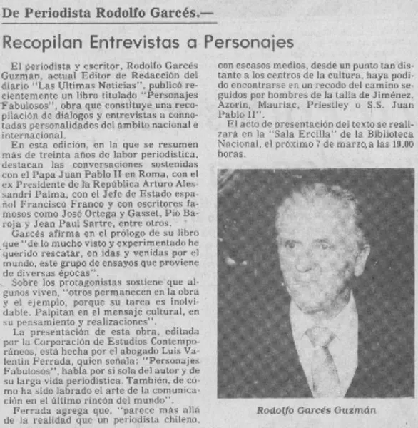Recopilan entrevistas a personajes.  [artículo]
