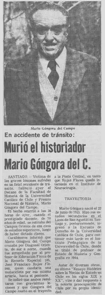 Murió el historiador Mario Góngora del C.  [artículo]