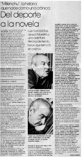 Del deporte a la novela  [artículo] Anamaría Maack.