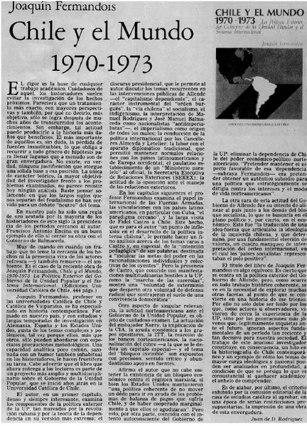 Chile y el mundo 1870-1973  [artículo] Juan de D. Rodríguez.