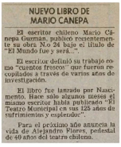 Nuevo libro de Mario Cánepa.  [artículo]