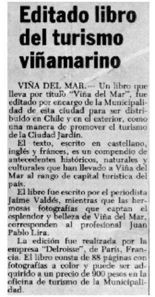 Editado libro del turismo viñamarino.  [artículo]
