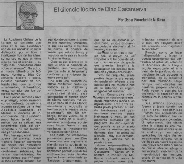 El silencio lúcido de Díaz Casanueva  [artículo] Oscar Pinochet de la Barra.