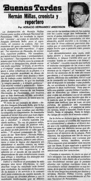 Hernán Millas, cronista y reportero  [artículo] por Horacio Hernández Anderson.