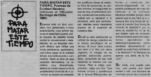 Para matar este tiempo  [artículo] Mario Ferrero.