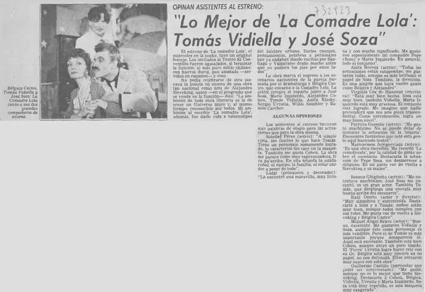 Lo mejor de "la comadre lola" Tomás Vidiella y José Soza".  [artículo]