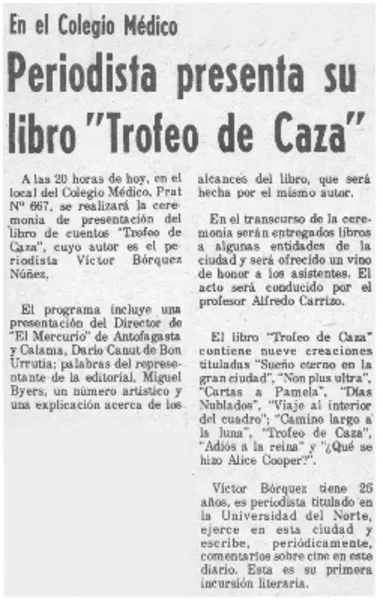 Periodista presenta su libro "Trofeo de caza".  [artículo]