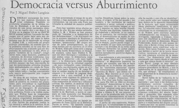 Democracia versus aburrimiento  [artículo] J. Miguel Ibáñez Langlois.