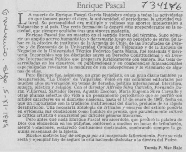 Enrique Pascal  [artículo] Tomás P. Mac Hale.