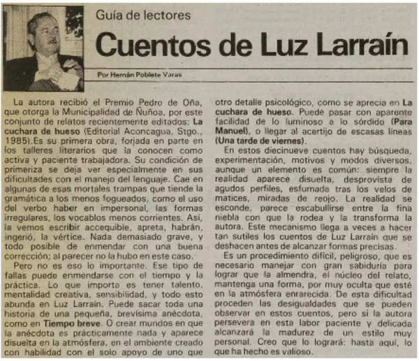 Cuentos de Luz Larraín  [artículo] Hernán Poblete Varas.