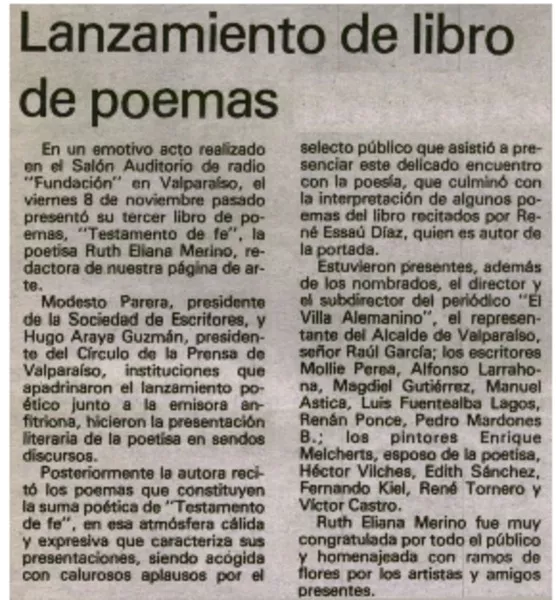 Lanzamiento de libro de poemas.  [artículo]