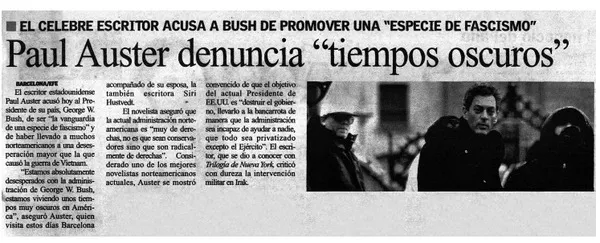 Paul Auster denuncia "tiempos oscuros".  [artículo]