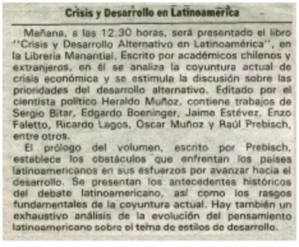Crisis y desarrollo en Latinoamérica.  [artículo]