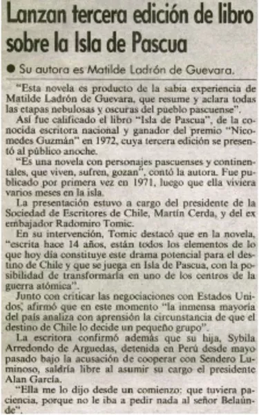 Lanzan tercera edición de libro sobre la Isla de Pascua.  [artículo]