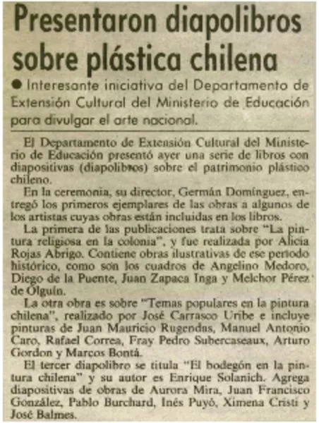 Presentaron diapolibros sobre plástica chilena.  [artículo]