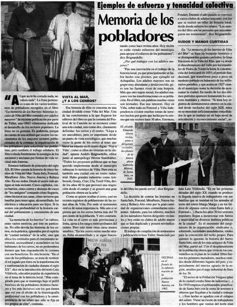 Memoria de los pobladores  [artículo] Felipe Montalva.