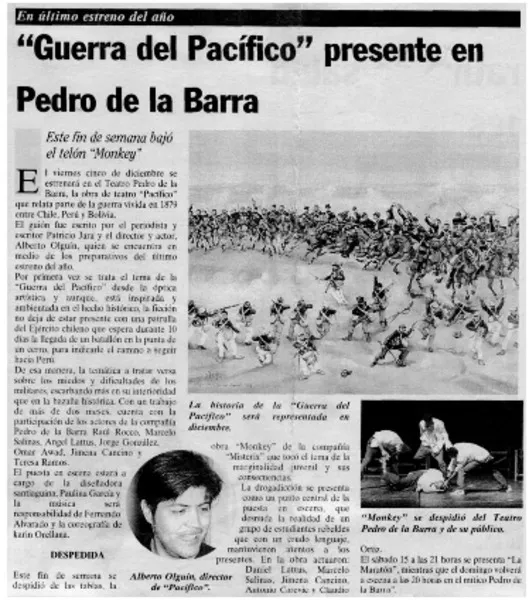 Guerra del Pacífico presente en Pedro de la Barra : este fin de semana bajó el telón Monkey  [artículo]