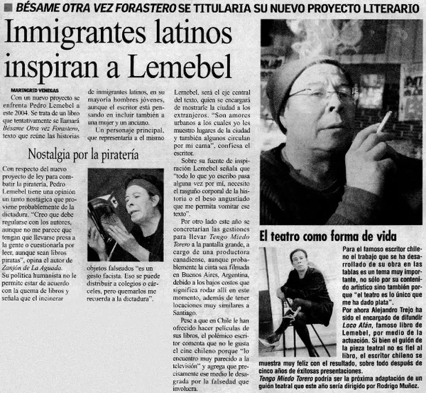Inmigrantes latinos inspiran a lemebel.  [artículo]