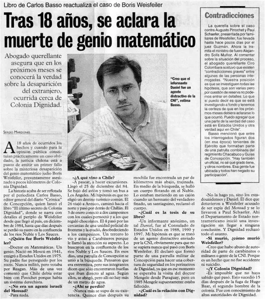 Tras 18 años, se aclará la muerte de genio matemático : [entrevistas] [artículo] Sergio Mardones.