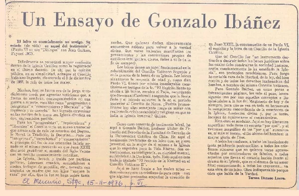 Un ensayo de Gonzalo Ibáñez  [artículo] Teresa Donoso Loero.