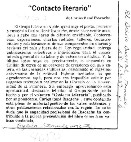 Contacto literario  [artículo] Efraín Szmulewicz.