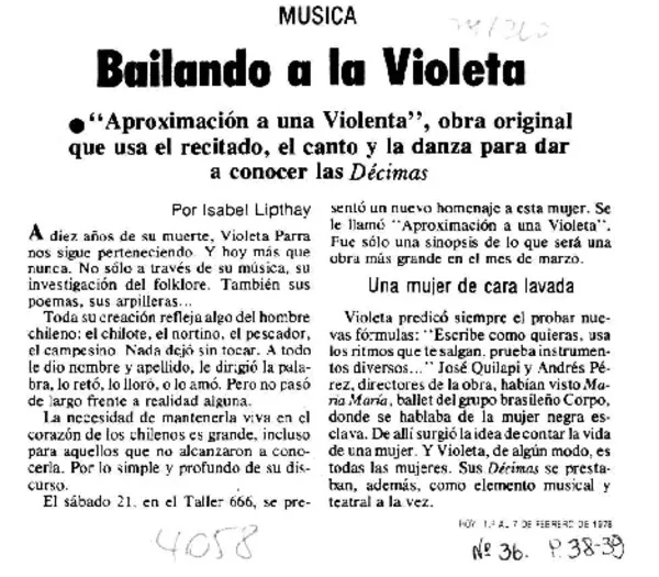 Bailando a la Violeta  [artículo] Isabel Lipthay.