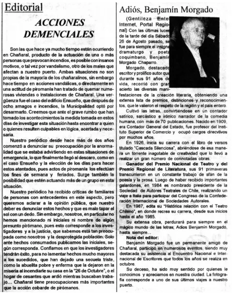 Adiós, Benjamín Morgado.  [artículo]