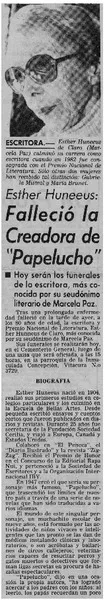 Falleció la creadora de "Papelucho".  [artículo]