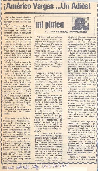 ¡Américo Vargas...Un adiós!  [artículo] Wilfredo Mayorga.
