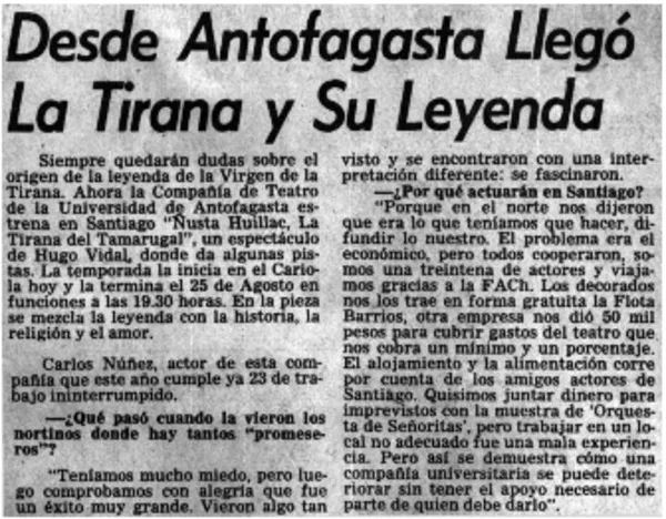 Desde Antofagasta llegó La Tirana y su leyenda [entrevistas] [artículo]