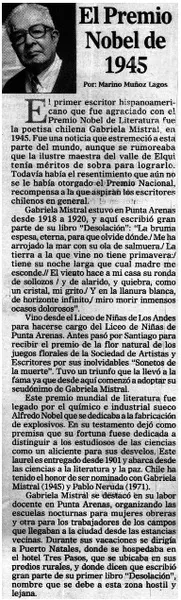 El Premio Nobel de 1945  [artículo] Marino Muñoz Lagos.