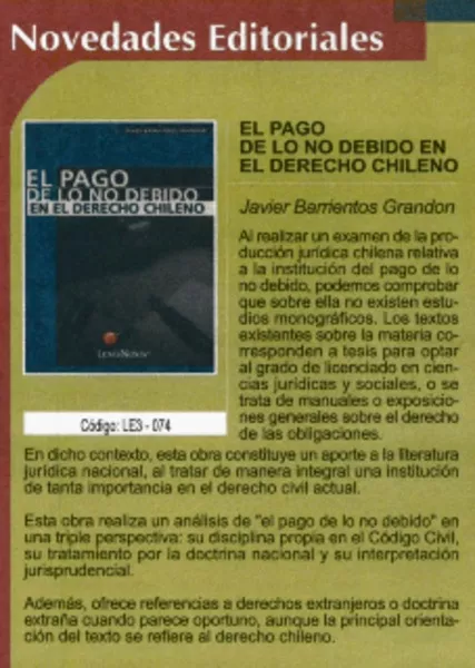 El Pago de lo no debido en el derecho chileno  [artículo]