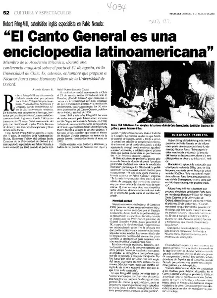 "El Canto General es una enciclopedia latinoamericana"  [artículo] Andrés Gómez.