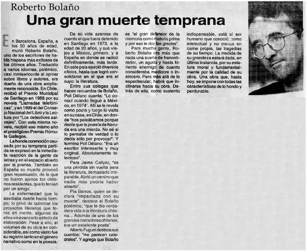 Una gran muerte temprana.  [artículo]