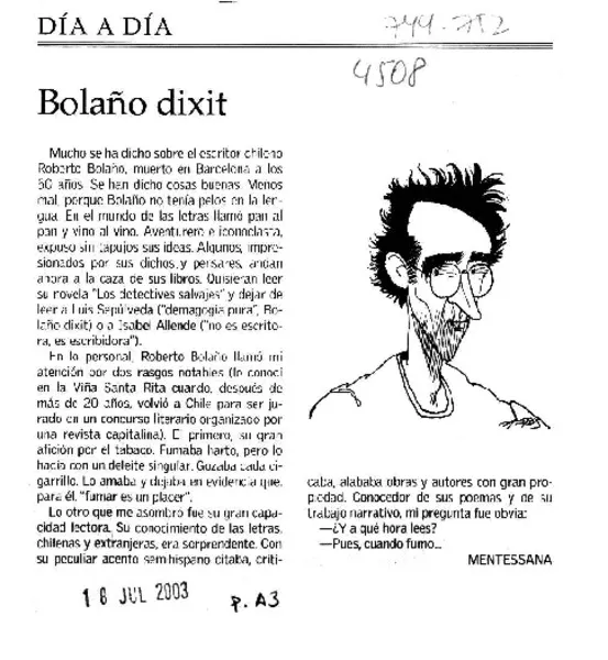 Bolaño dixit  [artículo] Mentessana.