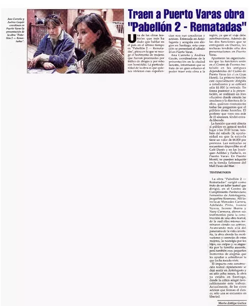 Traen a Puerto Varas obra "Pabellón 2-Rematadas"  [artículo] Marta Zuñiga Gatica.