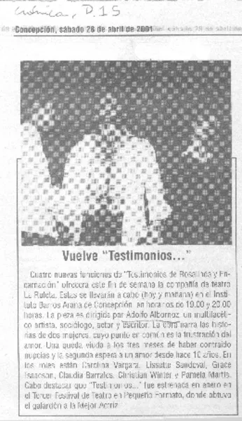 Vuelve "Testimonios...".  [artículo]