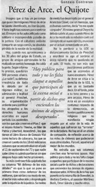 Pérez de Arce, el Quijote  [artículo] Gonzalo Contreras.