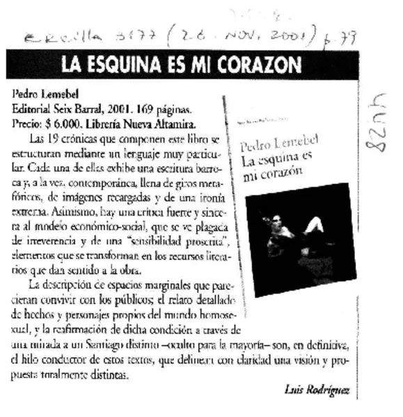 La esquina es mi corazón  [artículo] Luis Rodríguez.